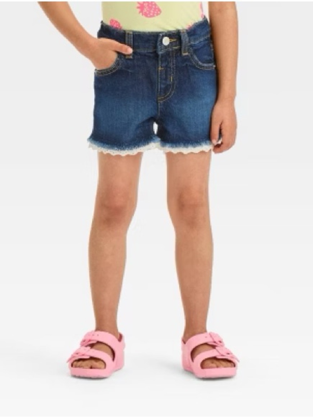 Cat & Jack Mid Rise Dark Wash Denim Jeans Shorts with Eyelet Trim